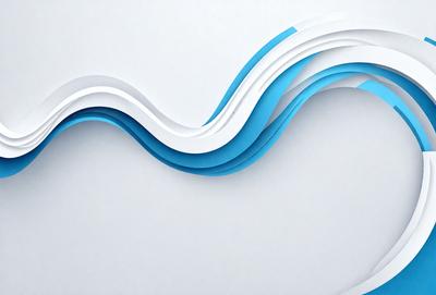 The primary subject of the image is a large, curved wave made of paper. The wave is blue and white, and it appears to be a part of a larger design or artwork. The setting is a white background, which provides a clean and minimalist appearance. The visual style is a combination of digital art and illustration, as the wave is created using paper and appears to be a part of a larger design. The colors and mood of the image are predominantly blue and white, giving it a calm and serene atmosphere