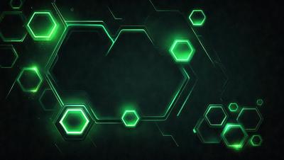 The primary subject of the image is a green geometric pattern. The setting is a dark background, which contrasts with the bright green pattern. The visual style is a digital art or illustration, creating a unique and eye-catching design. The dominant colors are green, and the overall atmosphere is vibrant and energetic.