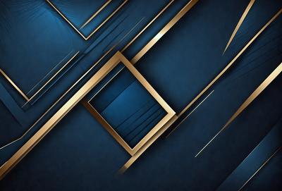 The primary subject of the image is a gold and blue geometric pattern. The setting is a blue background, and the visual style appears to be a digital art or illustration. The dominant colors are gold and blue, creating a sense of elegance and sophistication.