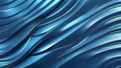 The primary subject of the image is a blue, curved, and wavy surface, which appears to be a piece of art or a design element. The setting is a blue background, and the visual style is a combination of digital art and illustration. The dominant colors are blue and silver, creating a calm and soothing atmosphere.