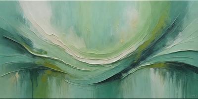 The primary subject of the image is a painting of a mountainous landscape. The setting is a green background, which adds to the overall atmosphere of the painting. The visual style of the painting is a combination of digital art and illustration, creating a unique and captivating scene. The dominant colors in the painting are green and blue, which contribute to the serene and natural mood of the image.