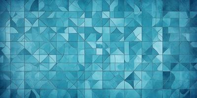 The primary subject of the image is a blue tile wall with a pattern of blue and white tiles. The setting is a room with a blue tile floor. The visual style is a combination of digital art and illustration, creating a unique and artistic design. The dominant colors are blue and white, giving the room a calm and soothing atmosphere.