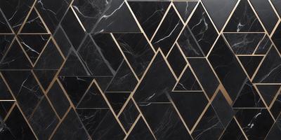The primary subject of the image is a black and gold marble wall. The setting is a room with a black and gold marble wall as the main focus. The visual style is a close-up of the marble wall, showcasing its intricate patterns and textures. The colors and mood of the image are predominantly black and gold, giving it a luxurious and elegant appearance.