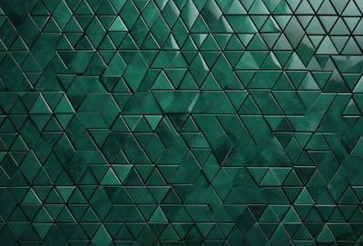 The primary subject of the image is a green and black patterned wall. The setting is a room with a green and black tiled wall, which serves as the background. The visual style is a close-up of the tiled wall, showcasing the intricate pattern. The dominant colors are green and black, creating a bold and striking atmosphere.