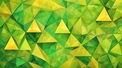 The primary subject of the image is a green and yellow geometric pattern, which is the main focus of the image. The setting is a green and yellow background, creating a vibrant and lively atmosphere. The visual style is a combination of digital art and illustration, with the geometric pattern being the main element of the artwork. The colors and mood of the image are bright, cheerful, and energetic, with the green and yellow hues creating a sense of freshness and vitality.