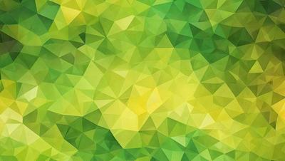 The primary subject of the image is a close-up of a green and yellow geometric pattern. The setting is a brightly colored, geometric-patterned background. The visual style is a combination of digital art and illustration, creating a vibrant and lively atmosphere. The dominant colors are green and yellow, with a few other colors present in the pattern.