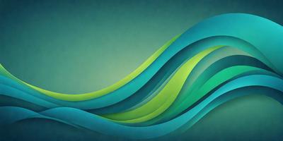 The primary subject of the image is a large, colorful wave. The wave is depicted in a digital art style, with a blue and green color scheme. The setting is a dark blue background, which contrasts with the vibrant colors of the wave. The overall atmosphere of the image is dynamic and energetic, as the wave appears to be crashing or breaking.