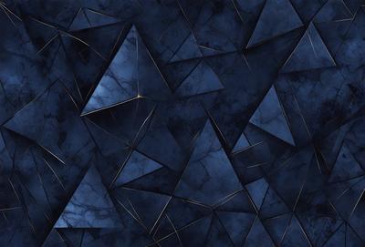 The primary subject of the image is a blue and gold geometric pattern. The setting is a blue background, and the visual style appears to be a digital art or illustration. The dominant colors are blue and gold, creating a sense of depth and sophistication.