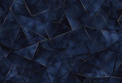 The primary subject of the image is a blue and black geometric pattern. The setting is a blue background, and the visual style appears to be a digital art or illustration. The dominant colors are blue and black, creating a modern and sophisticated atmosphere.