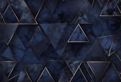 The primary subject of the image is a blue and gold patterned wallpaper. The setting is a blue and gold wallpapered room. The visual style is a digital art or illustration. The dominant colors are blue and gold, creating a warm and inviting atmosphere.