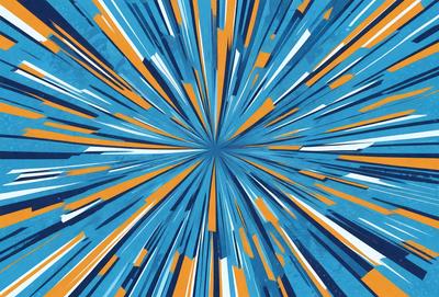 The primary subject of the image is a blue and orange swirl pattern. The setting is a blue and orange background, which creates a vibrant and dynamic visual style. The colors and mood of the image are energetic and lively, with the blue and orange colors evoking a sense of movement and excitement.