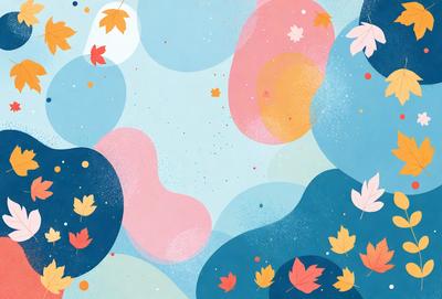 The primary subject of the image is a colorful, abstract painting featuring a variety of shapes, colors, and patterns. The setting is a blue background, which contrasts with the vibrant colors of the painting. The visual style is a mix of digital art and illustration, creating a unique and eye-catching piece of art. The dominant colors are pink, blue, and orange, giving the painting a lively and energetic atmosphere.