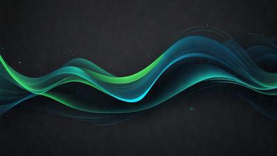 The primary subject of the image is a blue and green wave, which is the main focus of the scene. The wave is depicted in a digital art style, giving it a modern and visually appealing appearance. The setting is a dark background, which contrasts with the vibrant colors of the wave, creating a striking visual effect. The overall atmosphere of the image is dynamic and energetic, as the wave appears to be in motion.