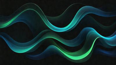 The primary subject of the image is a blue and green wave pattern. The setting is a dark background, which contrasts with the vibrant colors of the wave pattern. The visual style is a digital art or illustration, as the wave pattern appears to be a digital creation. The dominant colors are blue and green, creating a calming and soothing atmosphere.