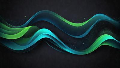 The primary subject of the image is a blue and green wave, which is the main focus of the scene. The wave is depicted in a digital art style, giving it a modern and visually appealing appearance. The setting is a dark background, which contrasts with the vibrant colors of the wave, creating a striking visual effect. The overall atmosphere of the image is dynamic and energetic, as the wave appears to be in motion.