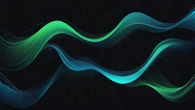The primary subject of the image is a blue and green wave pattern. The setting is a dark background, which contrasts with the vibrant colors of the wave pattern. The visual style is a digital art or illustration, as the wave pattern appears to be a digital creation. The dominant colors are blue and green, creating a calming and soothing atmosphere.