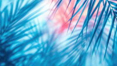 The primary subject of the image is a close-up of a blue and green leafy plant. The setting is a blue and green background, which adds to the overall visual style. The image is a photo, capturing the natural beauty of the plant. The colors and mood of the image are predominantly blue and green, creating a serene and calming atmosphere.