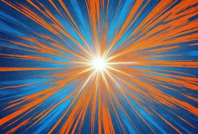 The primary subject of the image is a bright, colorful, and vibrant sun. The sun is the main focus of the image, and it is surrounded by a blue and orange background. The visual style of the image is a combination of digital art and illustration, creating a dynamic and lively atmosphere. The dominant colors in the image are blue and orange, which are used to create a sense of energy and excitement.