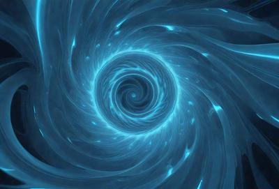 The primary subject of the image is a spiral pattern, which is the main object, scene, or focus of the image. The spiral pattern is set against a blue background, creating a visually striking contrast. The spiral pattern is depicted in a digital art style, giving it a modern and dynamic appearance. The overall atmosphere of the image is one of depth and intricacy, with the spiral pattern serving as a captivating visual element.