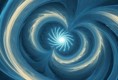 The primary subject of the image is a blue spiral, which appears to be a digital art or illustration. The setting is a blue background, and the visual style suggests that it is a digital creation. The colors and mood of the image are predominantly blue, creating a calm and serene atmosphere.