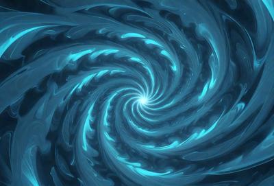 The primary subject of the image is a spiral pattern, which is a blue and white swirl. The setting is a blue background, and the visual style appears to be a digital art or illustration. The colors and mood of the image are predominantly blue and white, creating a sense of calmness and tranquility.