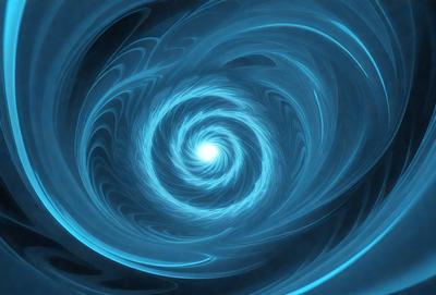 The primary subject of the image is a spiral-shaped blue swirl, which appears to be a digital art or illustration. The setting is a blue background, and the visual style is a combination of digital art and illustration. The dominant colors in the image are blue and white, creating a calming and serene atmosphere.