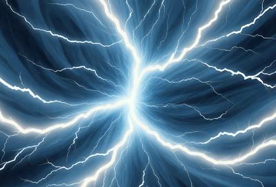 The primary subject of the image is a bright blue light, which appears to be a lightning bolt. The lightning bolt is surrounded by a dark blue background, creating a striking contrast. The visual style of the image is digital art, as it is a close-up of the lightning bolt with a detailed and vibrant appearance. The colors and mood of the image are energetic and dynamic, with the blue light emanating a sense of power and intensity.