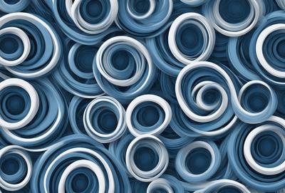 The primary subject of the image is a blue and white pattern, which is a combination of circles and swirls. The setting is a blue background, and the visual style appears to be a digital art or illustration. The dominant colors are blue and white, creating a calm and soothing atmosphere.