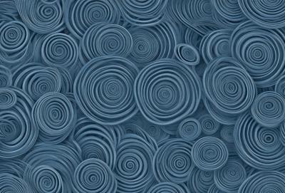 The primary subject of the image is a blue background with a pattern of swirling circles. The setting is a blue surface, and the visual style appears to be a digital art or illustration. The dominant colors are blue and white, creating a calm and soothing atmosphere.