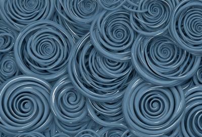 The primary subject of the image is a blue spiral pattern, which is the main object, scene, or focus of the image. The setting or background is a blue surface, which could be a wall, a fabric, or a digital background. The visual style of the image is digital art, as it is a computer-generated pattern. The dominant colors in the image are blue and white, creating a calm and soothing atmosphere.