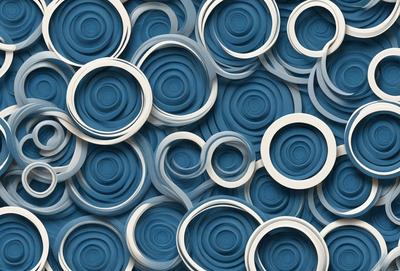 The primary subject of the image is a collection of white and blue circles arranged in a visually appealing manner. The setting is a blue background, which adds a sense of depth and contrast to the scene. The visual style is a combination of photo and digital art, creating a unique and eye-catching pattern. The dominant colors are blue and white, giving the image a calm and soothing atmosphere.