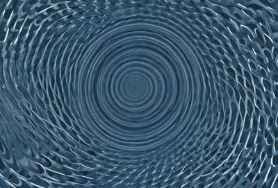 The primary subject of the image is a blue circle with a spiral pattern inside it. The setting is a blue background, and the visual style appears to be a digital art or illustration. The dominant colors are blue and white, creating a calm and serene atmosphere.