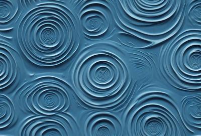 The primary subject of the image is a blue surface with a pattern of swirling circles. The setting is a blue background, and the visual style appears to be a combination of a photo and a digital art or illustration. The dominant colors are blue and white, creating a calm and soothing atmosphere.