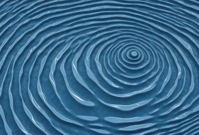 The primary subject of the image is a blue, swirling, circular pattern. The setting is a blue surface, possibly a pool of water. The visual style is a digital art or illustration, creating a unique and captivating design. The dominant colors are blue and white, giving the image a calm and soothing atmosphere.