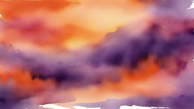 The primary subject of the image is a cloudy sky with a purple hue. The setting is a sunset, creating a serene and dramatic atmosphere. The visual style is a combination of a photo and digital art, giving the image a unique and artistic appearance. The dominant colors are purple and orange, creating a warm and calming mood.