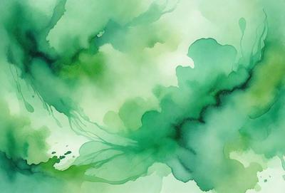 The primary subject of the image is a painting of a green, swirling, and flowing water-like substance. The setting is a green background, which complements the vibrant green color of the water. The visual style is a painting, which showcases the artist's skill in creating a dynamic and captivating scene. The colors and mood of the painting are predominantly green, giving it a serene and calming atmosphere.