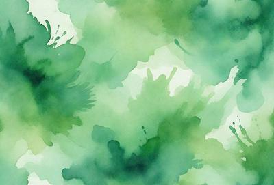 The primary subject of the image is a green plant with a leafy texture. The setting is a green background, which creates a natural and vibrant atmosphere. The visual style is a watercolor painting, giving the image a unique and artistic appearance. The dominant colors are green, which is prevalent throughout the plant, and the overall mood is lively and fresh.