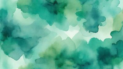 The primary subject of the image is a painting of a forest scene. The setting is a lush green forest with trees and water. The visual style is a watercolor painting, which gives the image a vibrant and natural atmosphere. The dominant colors are green, blue, and white, which create a serene and calming mood.
