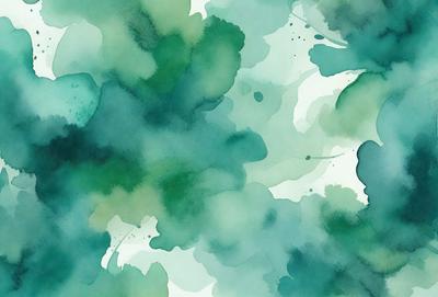 The primary subject of the image is a green and blue watercolor painting of a leafy plant. The setting is a watercolor painting, which gives the image a unique visual style. The colors and mood of the painting are predominantly green and blue, creating a serene and natural atmosphere.