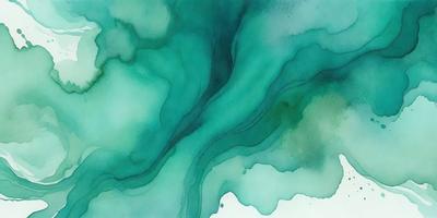 The primary subject of the image is a painting of a blue and green waterfall. The setting is a white background, and the visual style is a digital art or illustration. The dominant colors are blue and green, creating a serene and calming atmosphere.