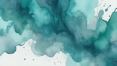The primary subject of the image is a watercolor painting featuring a blue and green color scheme. The setting is a watercolor painting of a blue and green ocean, with a white background. The visual style is a watercolor painting, which gives the image a unique and artistic appearance. The dominant colors are blue and green, creating a serene and calming atmosphere.