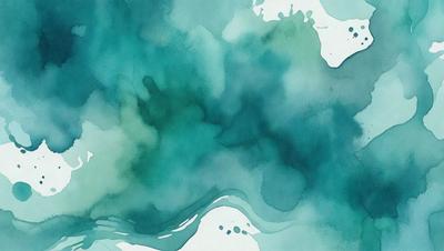 The primary subject of the image is a painting of a blue and green water-like scene. The setting is a white background, and the visual style appears to be a digital art or illustration. The dominant colors in the painting are blue and green, creating a serene and calming atmosphere.