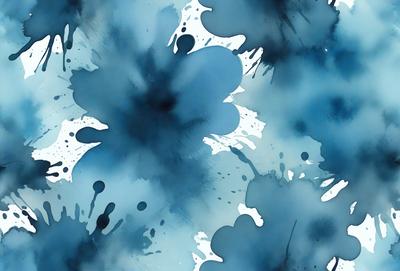 The primary subject of the image is a blue and white painting featuring a flower design. The setting is a blue background, and the visual style appears to be a combination of digital art and illustration. The dominant colors are blue and white, creating a calm and serene atmosphere.