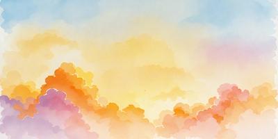 The primary subject of the image is a beautiful sunset with a cloudy sky. The setting is a picturesque landscape with a mix of clouds and a sunset in the background. The visual style is a combination of digital art and illustration, creating a vibrant and colorful scene. The dominant colors are orange, yellow, and pink, which evoke a warm and serene atmosphere.