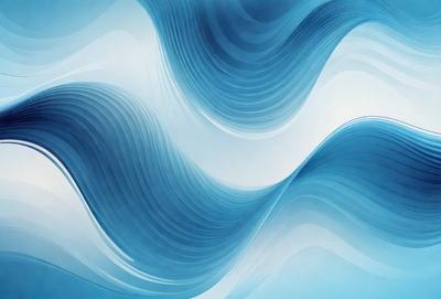 The primary subject of the image is a blue wave, which is the main focus of the scene. The setting is a blue background, which complements the blue wave. The visual style is a digital art or illustration, as the wave is depicted in a detailed and artistic manner. The dominant colors in the image are blue and white, creating a calm and serene atmosphere.