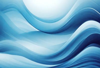 The primary subject of the image is a blue wave, which is the main focus of the scene. The setting is a blue ocean, and the visual style is digital art. The dominant colors in the image are blue and white, creating a calm and serene atmosphere.