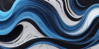 The primary subject of the image is a marble-like pattern with blue and black colors. The setting is a marble countertop, and the visual style appears to be a combination of a photo and digital art. The dominant colors are blue and black, creating a striking and elegant appearance.