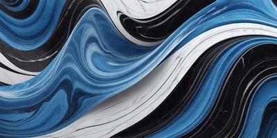 The primary subject of the image is a marble countertop with a blue and white pattern. The setting is a kitchen, and the visual style is a combination of a photo and digital art. The dominant colors are blue and white, creating a calm and elegant atmosphere.