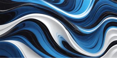 The primary subject of the image is a blue and white wave pattern. The setting is a black and white background, which adds a contrasting effect to the wave pattern. The visual style is a combination of a photo and digital art, creating a unique and artistic representation of the wave. The dominant colors are blue and white, giving the image a calming and serene atmosphere.