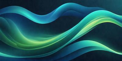 The primary subject of the image is a blue and green wave, which is the main focus of the scene. The setting is a dark blue background, creating a contrasting effect with the vibrant colors of the wave. The visual style of the image is a digital art or illustration, showcasing the artist's creativity and skill in capturing the movement and beauty of the wave. The dominant colors in the image are blue and green, which evoke a sense of calmness and tranquility.